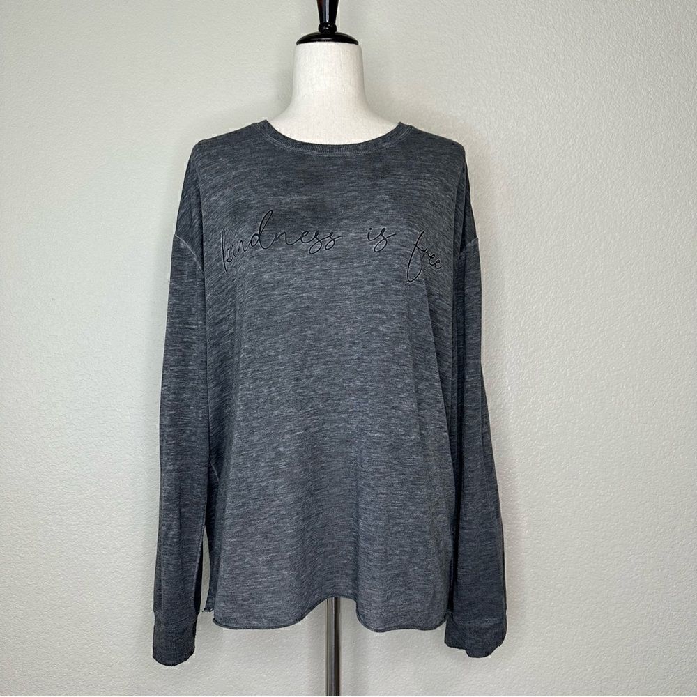 C&C California βKindness is Freeβ Gray Mineral Wash LongβSleeves Top